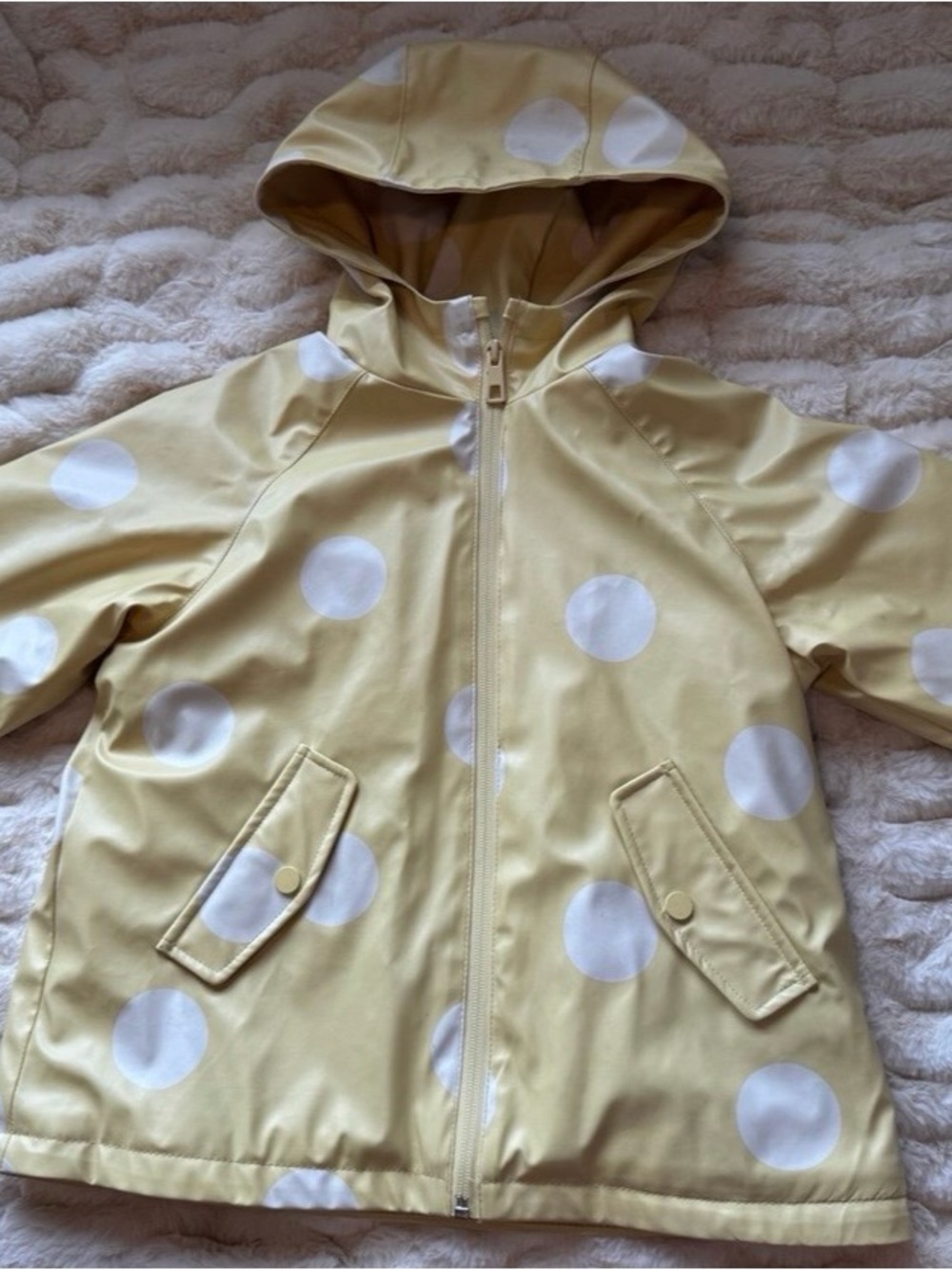Kids Zara Fleece lined Yellow Polka Dot Hooded Rain Jacket